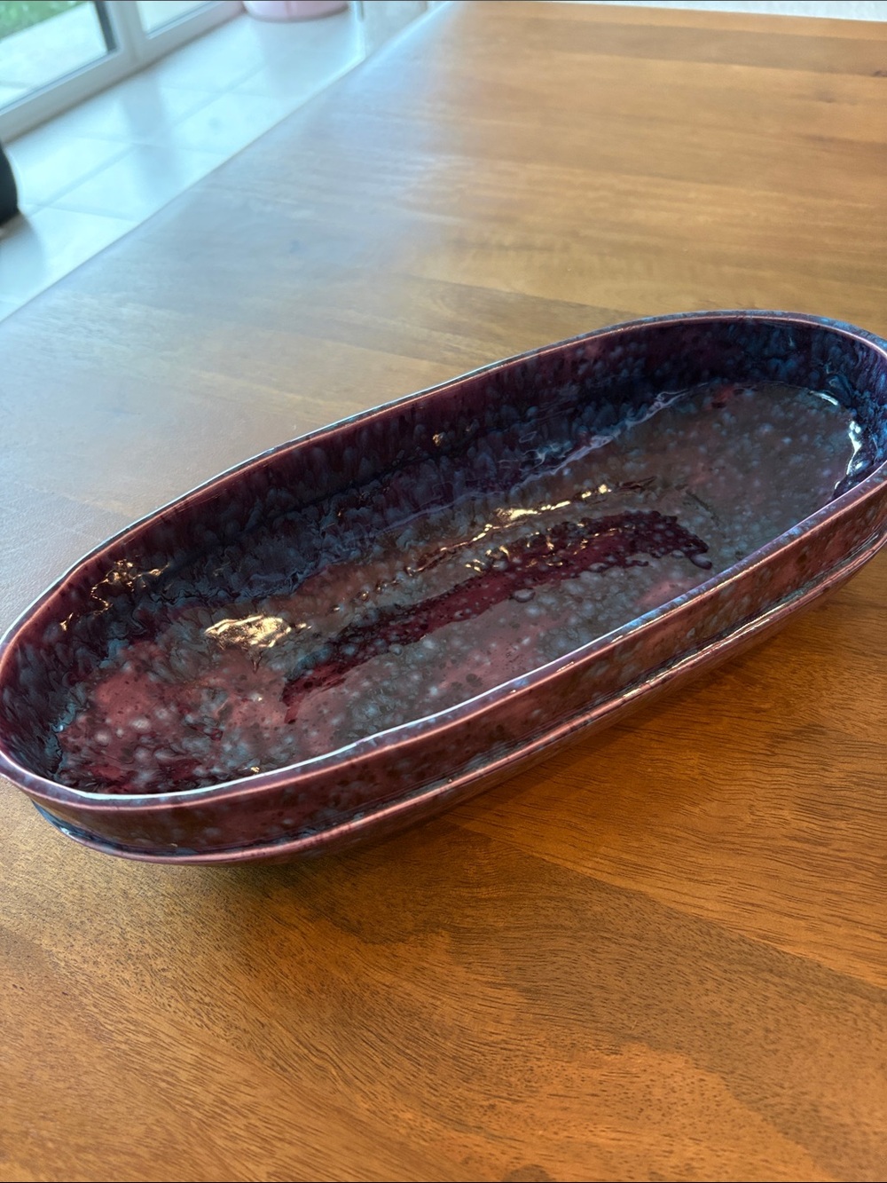 Handmade Ceramic Oval Serving Tray in Deep Plum and Navy